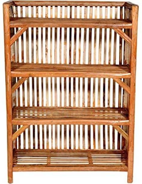 MiiArt Bamboo Books and Shoes Rack,4 Shelf Rack(size-35 inch) Pack of 1 Set Solid Wood Shoe Rack