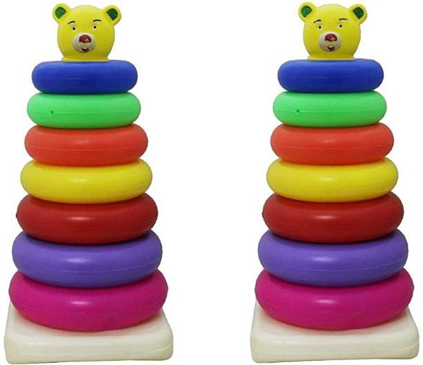 TITIRANGI Combo of Multicolored 7 Stacking Rings Teddy Toy for Toddler Kids Children 7 Different Color Plastic Educational Learning Sorting and Stacking Toy for Kids (Multicolored, Pack of 2)