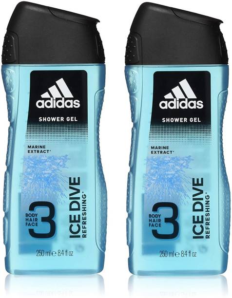 ADIDAS Ice Dive 3 In 1 Body, Hair And Face Shower Gel Combo Pack 250X=500Ml