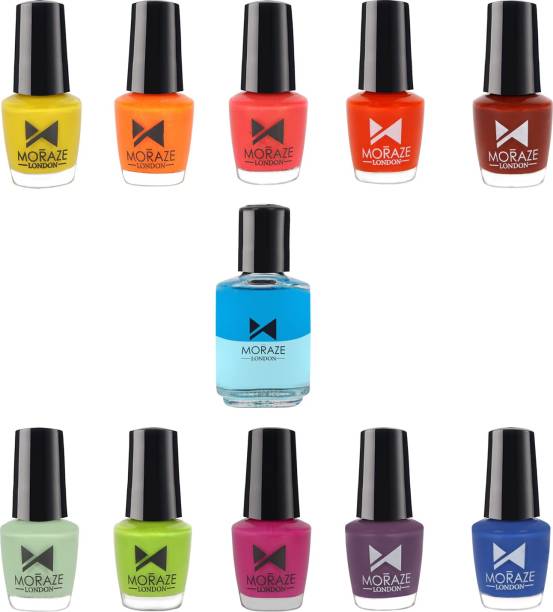 MORAZE Freedom Box Nail Polish Combo Pack of 10 Different Shades - 50 ML (5 ML Each), with Nail Polish Remover (30 ML) Vegan, No Toxins, Paraben Free | Freedom Box, Color Your Freedom