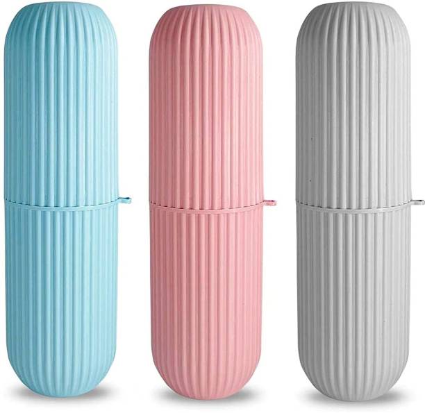 Metrolife Capsule Shape Travel Toothbrush Toothpaste Case Holder Portable Toothbrush Storage Plastic Toothbrush Holder [ Multicolor Colour Pack of 3 ] Plastic Toothbrush Holder