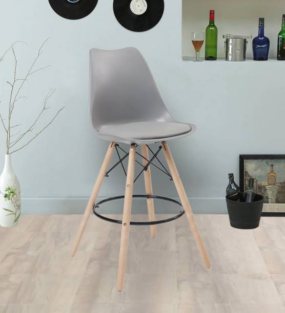 Finch Fox Classic Full Back Bar Stool with Backrest in Grey Colour Engineered Wood Bar Chair