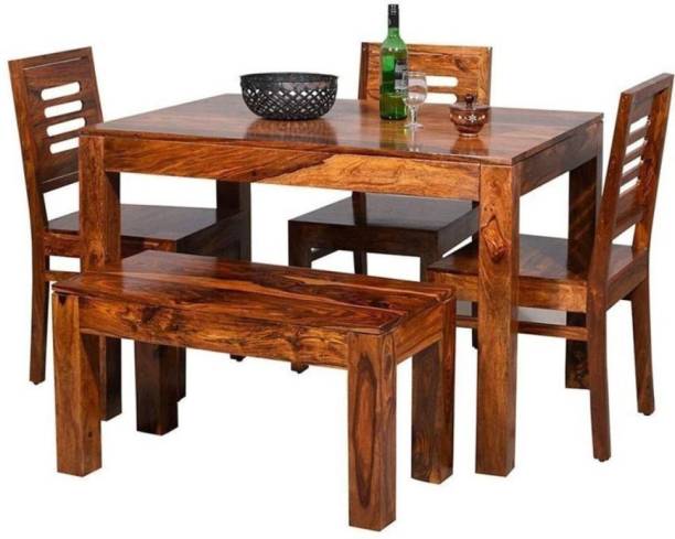 Shree Jeen Mata Enterprises Solid Sheesham Wood 4 Seater Dining Table With 3 Chairs, 1 Bench For Dining Room Solid Wood 4 Seater Dining Set