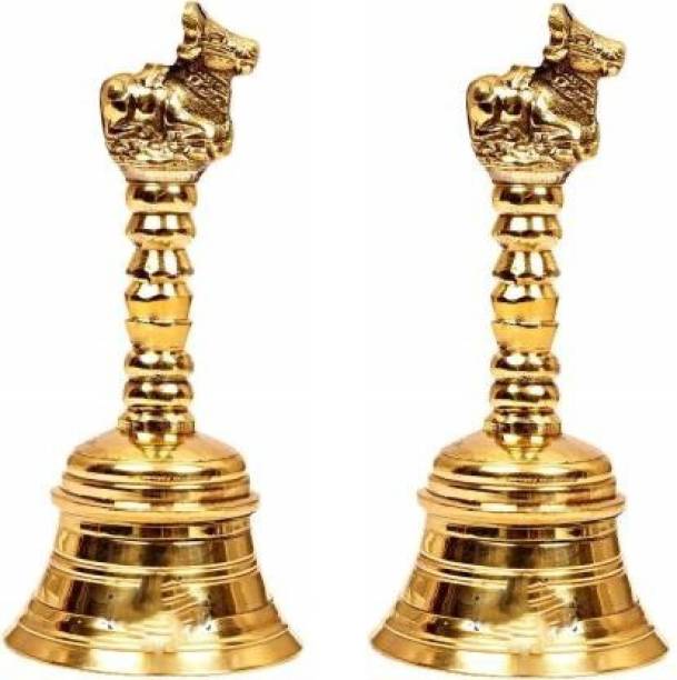 Fashion Bizz Pure Brass Nandi Bell | Pooja Bell | Nandi Ghanti| Diwali Gift Item| Corporate gift Set of 2 Pcs Brass Pooja Bell