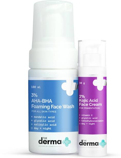 The Derma Co Goodbye Pigmentation Combo - 3% AHA-BHA Foaming Face Wash (100 ml) + 2% Kojic Acid Face Cream (30 g)