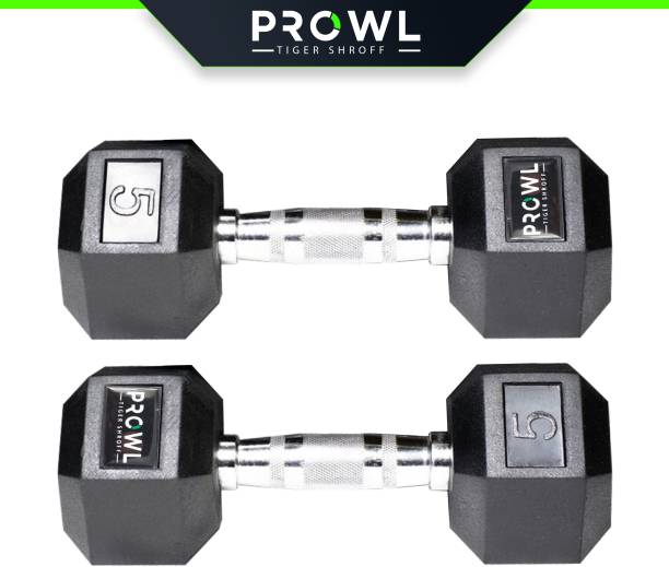 PROWL Rubber Coated Professional 5 Kg*2 Hexa Home Gym Exercise Equipment for Men & Women Fixed Weight Dumbbell