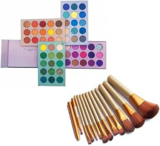 H M Collection Eye shadow Pallet & 12 Makeup Cosmetic Brush 150 g (MULTI COLOR) (13 Items in the set) Palette 60 Colors Mattes And Shimmers High Pigmented Color Board Palete Long Lasting Makeup Palete Blendable Professional Eyeshadow Make Up Eye Cosmetic Nude Pigmented Eyeshadow Palette (2 Items in the set)