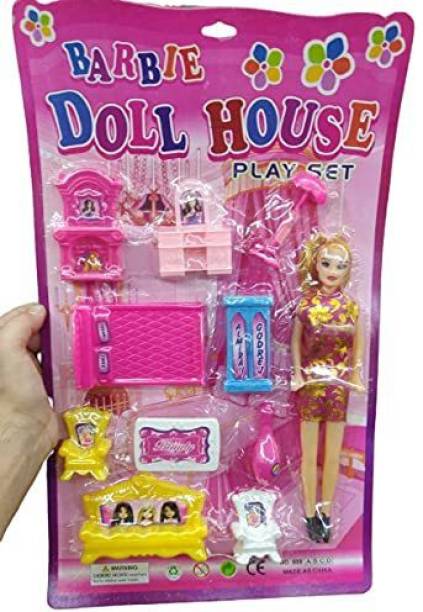 Kaushik Shorya Dream Home Fashion Doll 10 pc with one Doll Furniture Sets with Small House (Multi Colour) Free ONE Set of TOP (LATTOO)