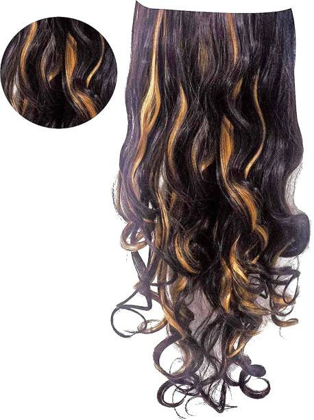 BELLA HARARO Full Head Highlighted Brown & Golden Curly Wave Clips in on Synthetic  Extensions Wig  Curly for Women 5 Clips 24 Inch Highlighted Hair Extension