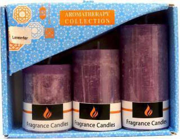 Featherlight Highly Scented Pure Wax Pillar Candles, Lavender, Set of 3 | Pillar Candles Set for Home Décor | Candles for Diwali, Home Decoration | Candles for Birthday, Gift | 60 Hours Burn | (Set of 3, Lavender, Light Purple) Candle