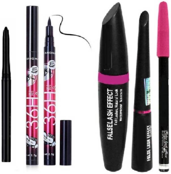 CRISTEN Black waterproof ,Smudge proof HDA64 Makeup Beauty Kajal & Yanqina High Quality Waterproof Liquid-Eye Liner 36H No Smudge Suitable For Contact Lens Users 3 g Deep Black & 3in1 Eyeliner , Mascara , Eyebrow Pencil (5 Items in the set) (5 Items in the set) 1 ml