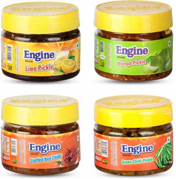 Engine Combo of Sweet lime, Green chilli , Red chilli ,Mango Mango, Red Chilli, Green Chilli Pickle