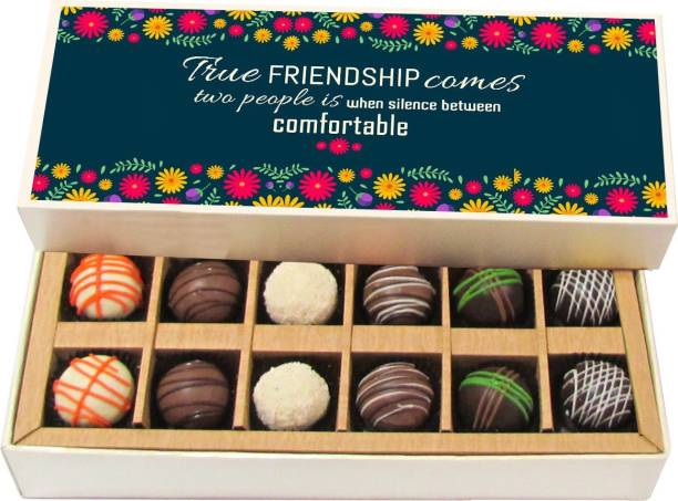 Chocholik Friendship Gift - Friends Two Different People Same Kind of Crazy - Dark, Milk, White Chocolate Truffles - 12pc Truffles
