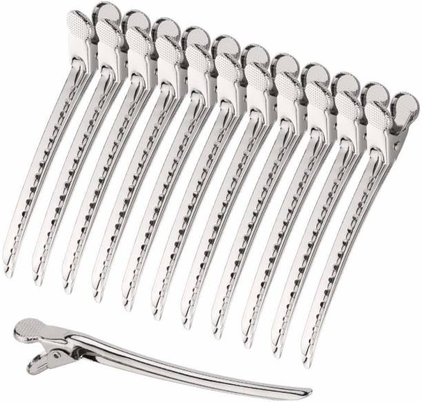 FOK 3.7 Inches Salon Use Metal Alligator Prong Curl Pin Duckbill Clips For Hair Dressing - 12 Pcs Hair Clip