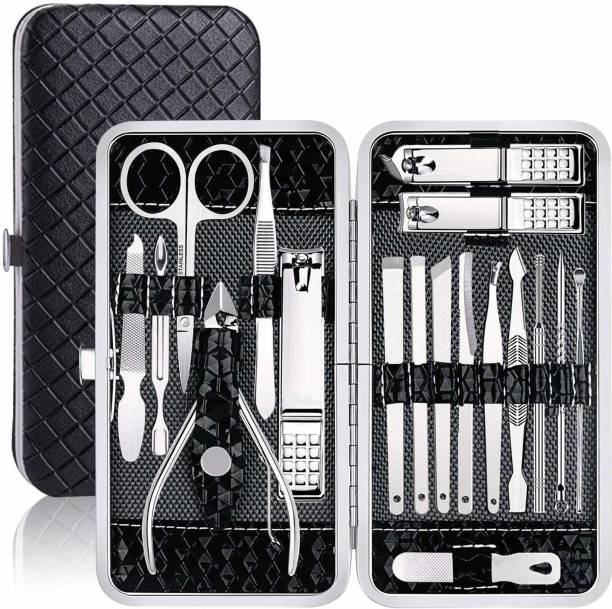 Faigy 18 in 1 Manicure Pedicure Kit with Nail Cutter , Scissors , Tweezers Knife, Ear Pick Eyebrow Utility Tools with Leather Case