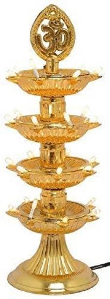 FYUGO 28 Deep Electric Gold LED Diya for Temple Decorative Plastic Pooja/Puja/Mandir Copper Diya (Pack of 1 ) (Height: 8.5 INch) Table Lamp