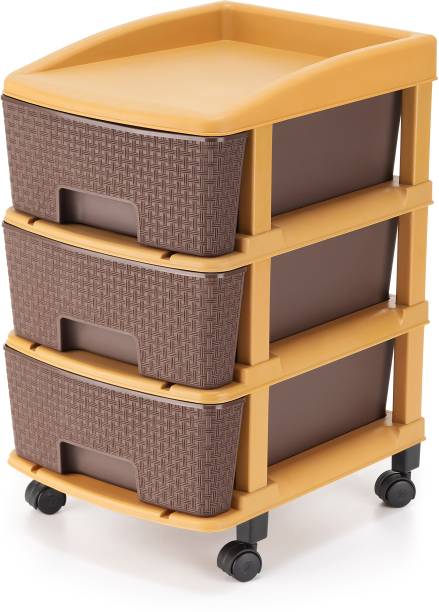 Flipkart Perfect Homes Studio Modular Drawer System Modular Drawer made of Virgin Plastic, Drawer Organizer for Home, Office, Parlor, School, Doctors, Home and Kids Foldable drawers organizers Box with Wheel (3 XL , Browm colour) Plastic Free Standing Chest of Drawers