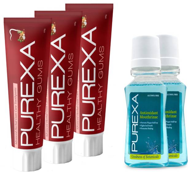 PUREXA Three Healthy Gums Toothpaste And Antioxidant Mouthrinse Mouthwash Combo Pack