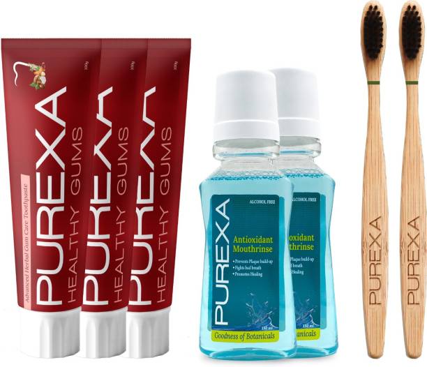 PUREXA Healthy Gums Toothpaste Two Toothbrush Two Antioxidant Mouthrinse Mouthwash