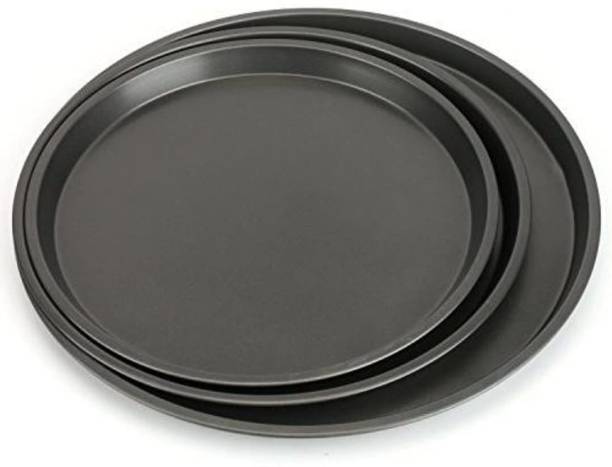 RBGIIT PIzza-01 Carbon Steel Pizza Pan Tray for Baking in Microwave Oven Non Stick Set of 3 Black (20 - 23 - 25 cm) Non Stick Microwave Safe Oven Pizza Tray Baking Pan Pizza Tray Pizza Tray | Carbon Steel Non-Stick Bakeware | Round Shape Plate | Cake Pizza Pan Baking Mould | Used in Microwave Oven, OTG | Baking Tools Pizza Tray