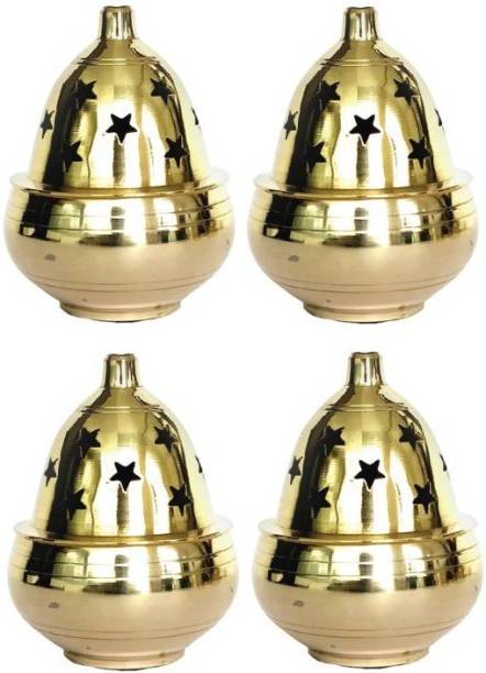Fashion Bizz Brass Akhand Diya | Brass Deepak/Dia | Akhand Jyot | Magical Lantern Brass Diya | Decorative Brass Crystal Oil Lamp | Tea Light Holder Lantern | Puja Lamp Brass Table Diya Set Brass (Pack of 4) Table Diya Set