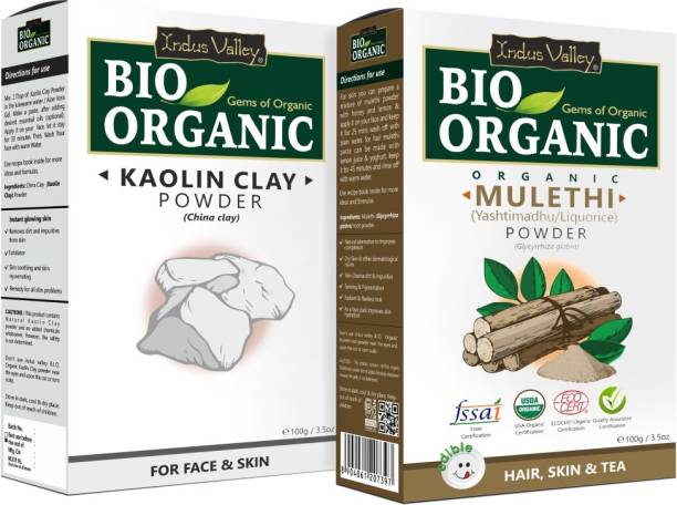 Indus Valley Bio Organic Kaolin Clay+Mulethi Powder Combo-Set of 2