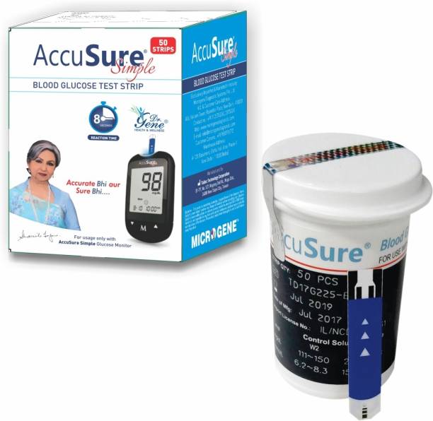 AccuSure Simple Glucometer Test Strips, Pack of 1 | 50 Glucometer Strips 50 Glucometer Strips