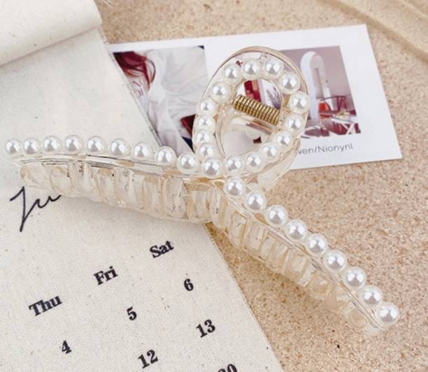 ANNA CREATIONS 1 Pcs Large Pearl Hair Claw Clips White Hair Clips Thick Long Hair Jaw Clips Clutches Barrettes Hair Accessories for Women and Girls Hair Claw Thick Hair aw Clamp Strong Hold Hair Claw