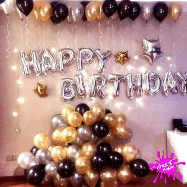 SmartCrafting Printed Printed Happy Birthday Decoration Silver Foil Balloon Letter for kids birthday party Letter Balloon