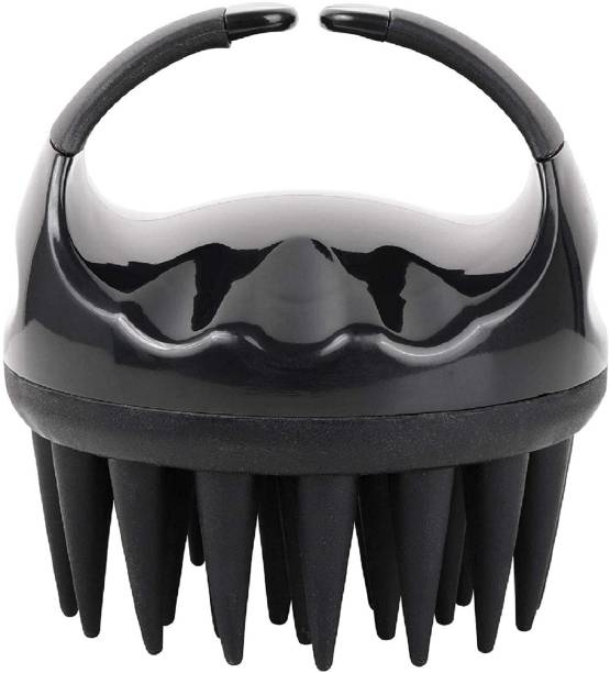 veniqe Hair Scalp Massager Scrub Shampoo Brush Ultra Long Soft Silicone Bristles Exfoliating Ergonomic Scrubber Comb for Dandruff Removal, Improve Hair growth Relax Thick Curly Hair for Men Women Unisex BLACK