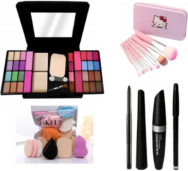 MY TYA Color Icon Fashion Makeup Kit for Girls + Makeup Brushes + Kelli Makeup Sponges + EyeLiner & Kajal & Mascara & Eye Brow Pencil (4in1)