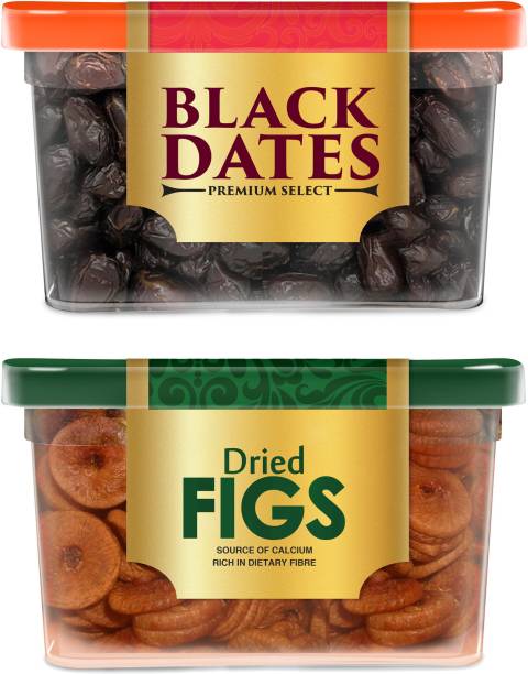 Manna Mixed Dry Fruits Combo Pack 360g (Black Dates 180g | Figs 180g) | Premium Black Khajoor & Premium Anjeer Combo Pack Apricots, Dates