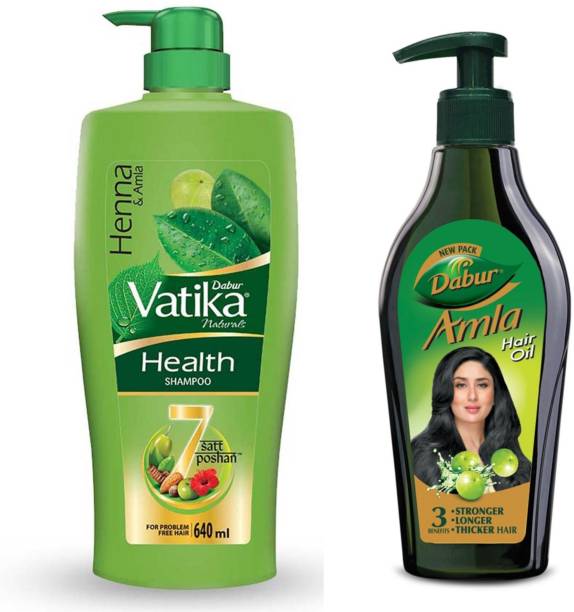 Dabur Amla Hair Oil - 550ml with Vatika Naturals Health Shampoo - 640ml
