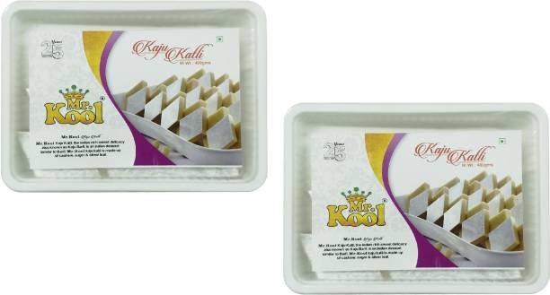 Mr.Kool Premium Quality Kaju Katli Indian Sweet Desert Made of Kaju 800g | Kaju Barfi Combo Pack for Festive, Happy Moments Celebration (400g Each Box) Box