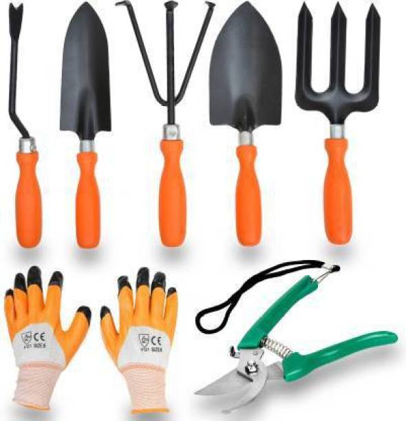 JetFire Gardening Tool Set Including- Shovel, Trowel, Fork, Weeder, Cultivator & Pruner, Gloves Garden Tool Kit