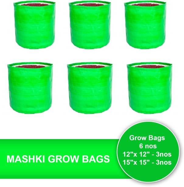 MASHKI 12" x 12" - 3nos, 15" x 15" - 3nos, Pack of 6 Grow Bags for, Home Gardening, Terrace , Balcony Gardening Grow Bag