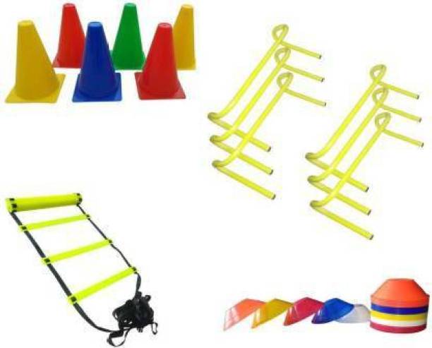 oongly Agility Hurdle 6 Pcs, Ladder 4 meter, and Marker Cones and saucer cone 10 and 20 pcs Training Combo Football & Fitness Kit Football Kit