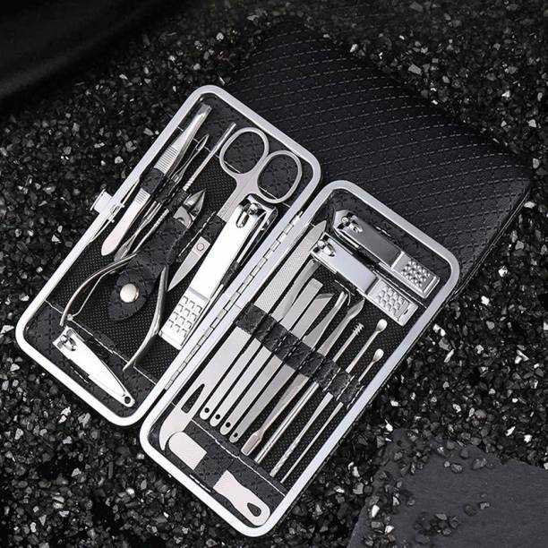 Faigy 18 Pieces Manicure Set with PU Leather Case, Personal Care Tool Kits, Stainless Steel Pedicure Set,Nail Clippers Scissors Gifts for Men/Women
