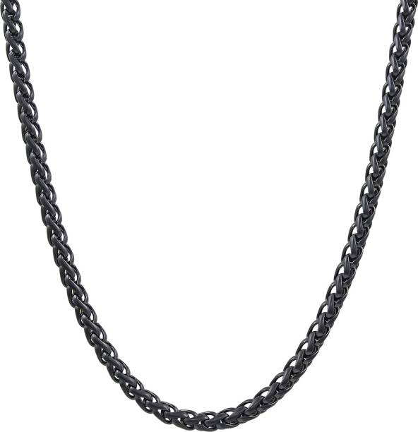 NAKABH Black Silver Plated Stainless Steel Chain