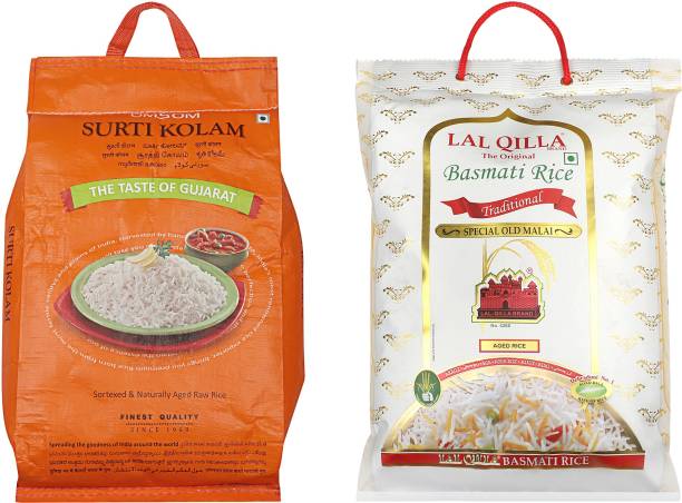 OMSOM Surti and Traditional Surti Kolam Rice (Medium Grain, Raw)