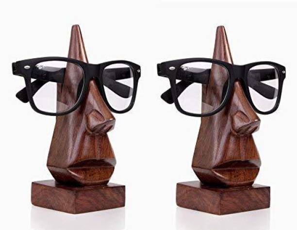 WoodCart 1 Compartments Wooden Handmade Spectacle Specs Eyeglass Holder Stand Display Stand Nose Shaped 6 Inch Long Set of 2 Specs Holder Spectacle Holder