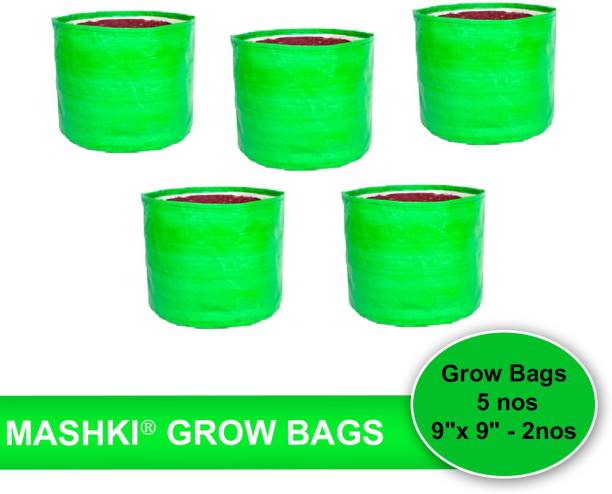MASHKI 9" x 9" Garden Green HPDE Growbags, Pack of 5 Grow Bags forHome Gardening, Terrace Balcony Gardening Grow Bag
