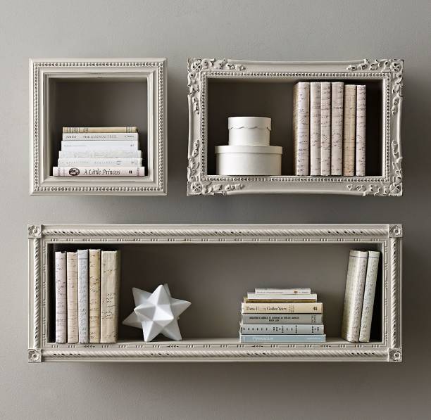 Decorhand EXTRA-LARGE HAND-CARVED DISPLAY SHELF - ANTIQUE WHITE Solid Wood Open Book Shelf