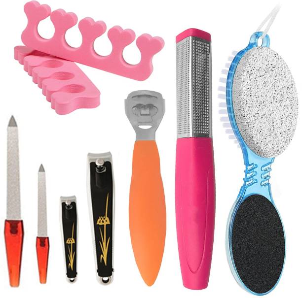 MGP Fashion 4 in 1 Foot Callus Remover, Multi-functional Pedicure Scrubber Exfoliator Tool with Pumice Stone, Hand Toe Nail Cleaning Brush, Foot Rasp for Home Foot Care / Foot File Hard Skin Remover Callus Shaver Corn Cutter Tool Pedicure Tools with Plastic Handle / Tools for Feet - Pedicure Kit,Foot Scrubber for Dead Skin, Callus Remover, Foot Scraper, Foot File, Pitchfork, Filer for Nail Repair tool Manicure and Pedicure Grooming Personal Care Kit Luxury Nail Design for girls women and men / Nail Cutter / Nail File / Finger Nail Spacers
