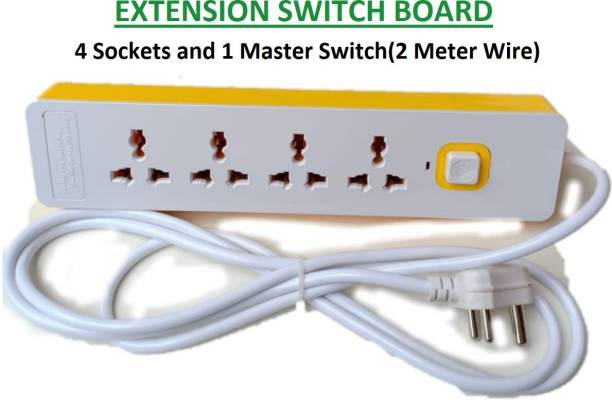 REALON Electronic Extension Switch Board with 4 Sockets and 1 Switch( 2 Meter long wire) 10 A Four Pin Socket