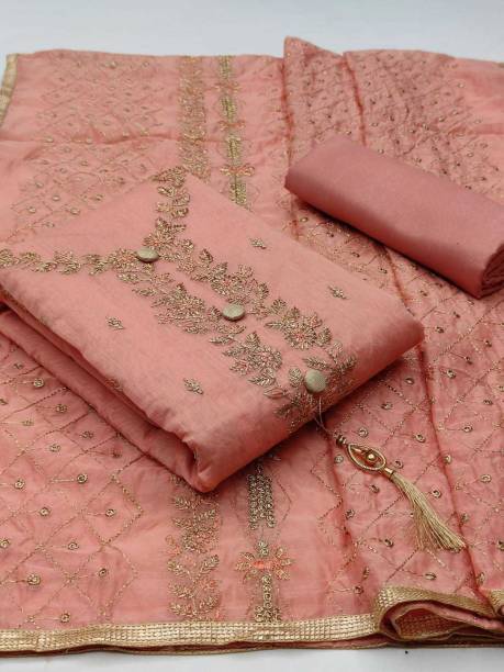 Unstitched Chanderi Salwar Suit Material Embroidered Price in India