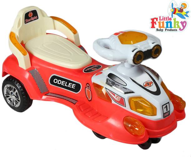 Little Funky CS Star Light Magic with Flashing Led Lights , Manual Push Twister Ride On Car for Baby Kids Children and Toddlers with LED Lights & Music Car Red & White