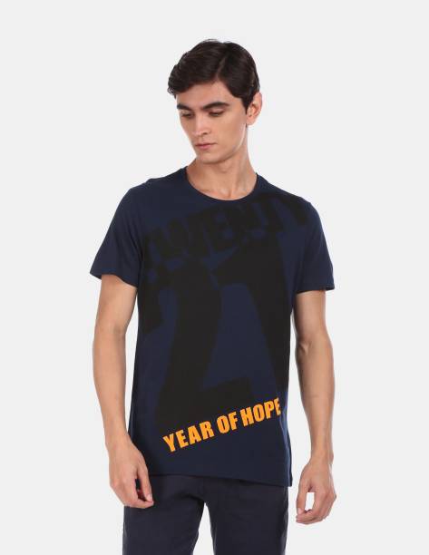 Arrow Newyork Printed Men Round Neck Blue T-Shirt