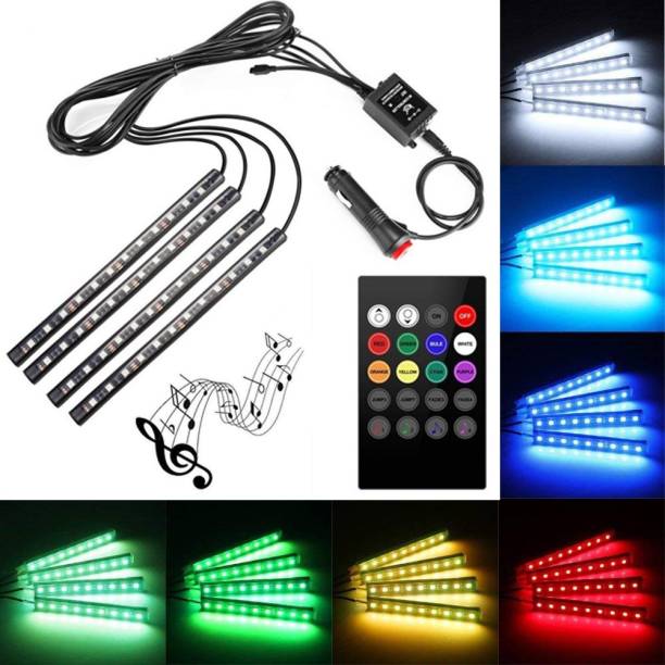 AutoPowerz Set of 4 9 LED RGB Multi-Colour Strip Car Atmosphere Light with Music Controller and Remote for All Cars Car Fancy Lights