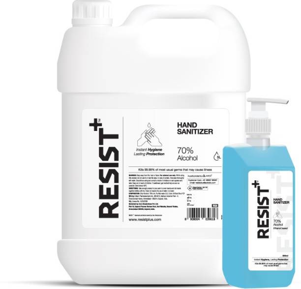 RESIST+ 70% Ethanol Alcohol-Based  500ml + 5 Litre Refill Hand Sanitizer Pump + Refill